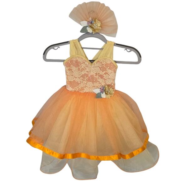 WEISSMAN Showtime 17022 Orange Floral Lace Sequin Tutu Dance Costume XSC 4/5 - Picture 2 of 15